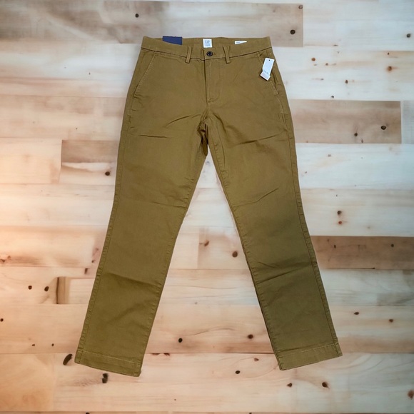 GAP Essential Khaki Slim Leg GapFlex Mid Rise Palomino Brown 29x30 Stretch Waist - Picture 1 of 6